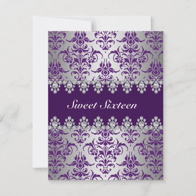 Invitation élégante pour Sweet16 violet et argent (Devant)