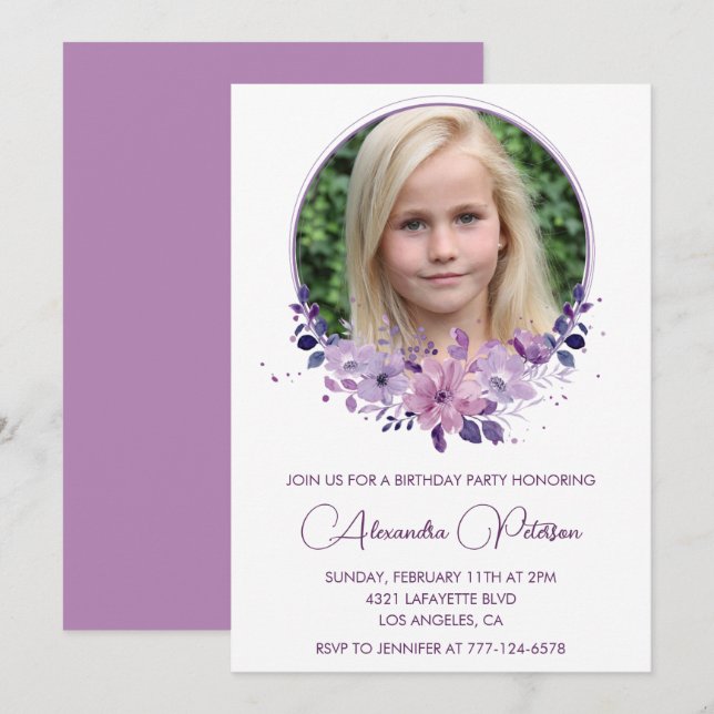 Invitation élégante pour un 12ème anniversaire Pho (Devant / Derrière)