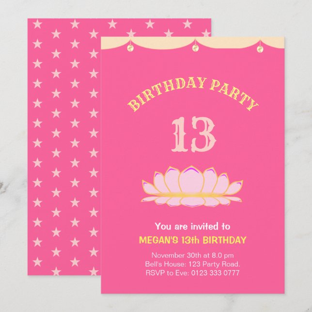 Invitation élégante pour un 13e anniversaire (Devant / Derrière)