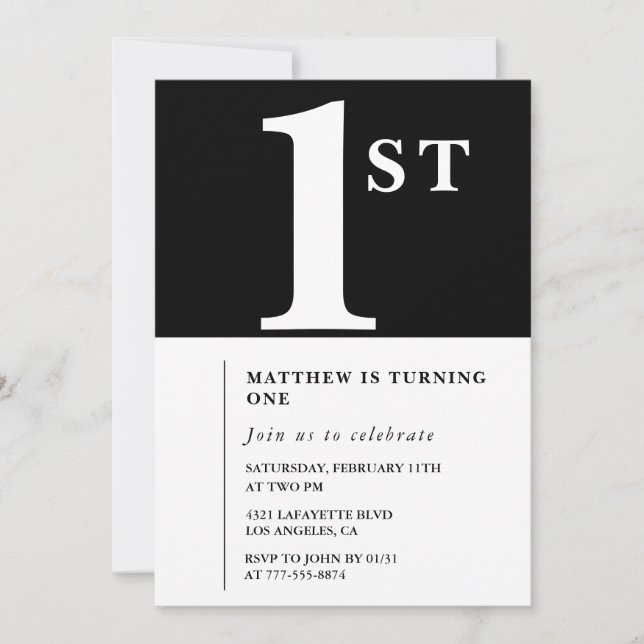 Invitation élégante pour un 1er anniversaire Chic  (Devant)