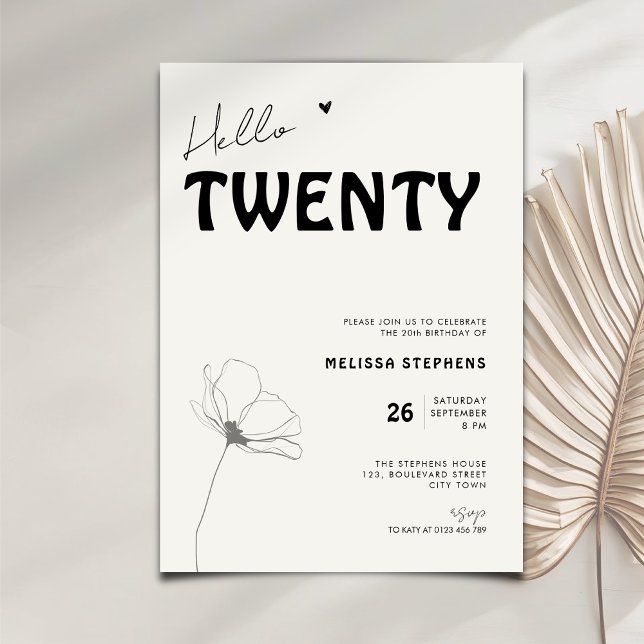Invitation élégante pour un 20e anniversaire avec  (Créateur téléchargé)