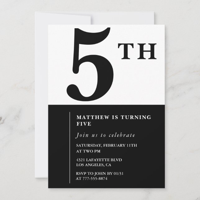 Invitation élégante pour un 5ème anniversaire Blac (Devant)