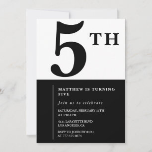 Invitation élégante pour un 5ème anniversaire Blac