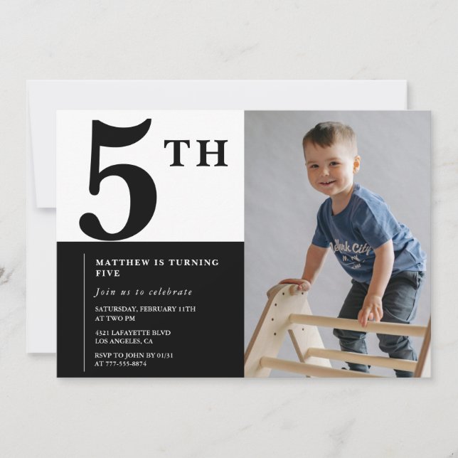 Invitation élégante pour un 5ème anniversaire Blac (Devant)