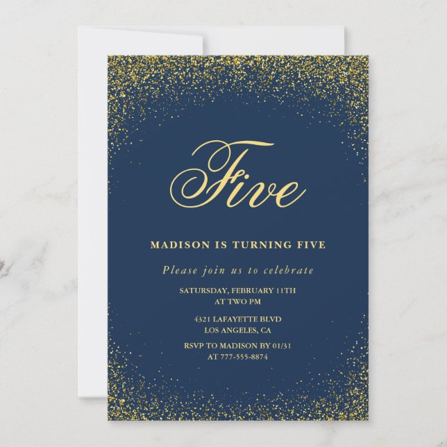 Invitation élégante pour un 5ème anniversaire Or N (Devant)