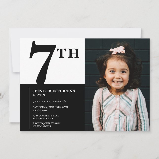 Invitation élégante pour un 7ème anniversaire Fill (Devant)