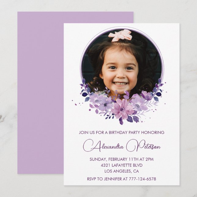 Invitation élégante pour un 7ème anniversaire Phot (Devant / Derrière)