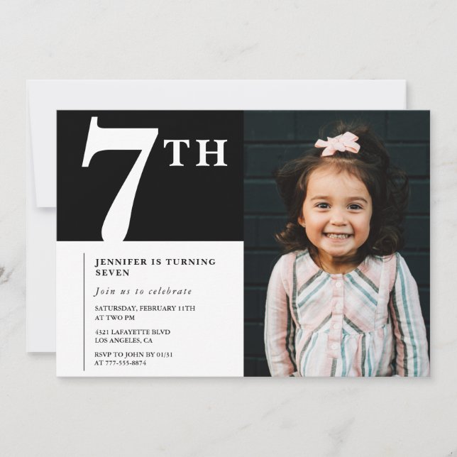 Invitation élégante pour un 7ème anniversaire Phot (Devant)