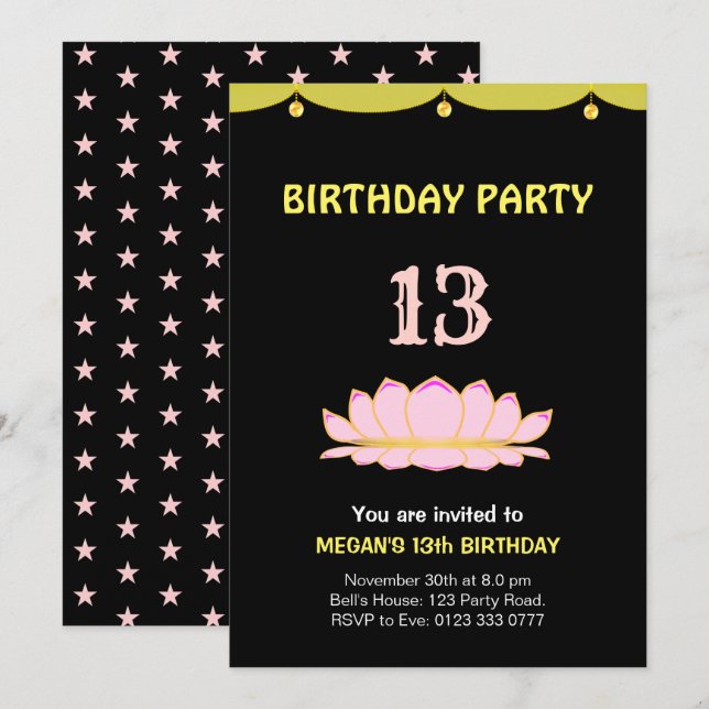 Invitation élégante pour un anniversaire de 13 ans (Devant / Derrière)