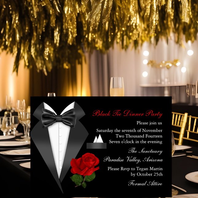 Invitation élégante pour un dîner en smoking et ro (Créateur téléchargé)