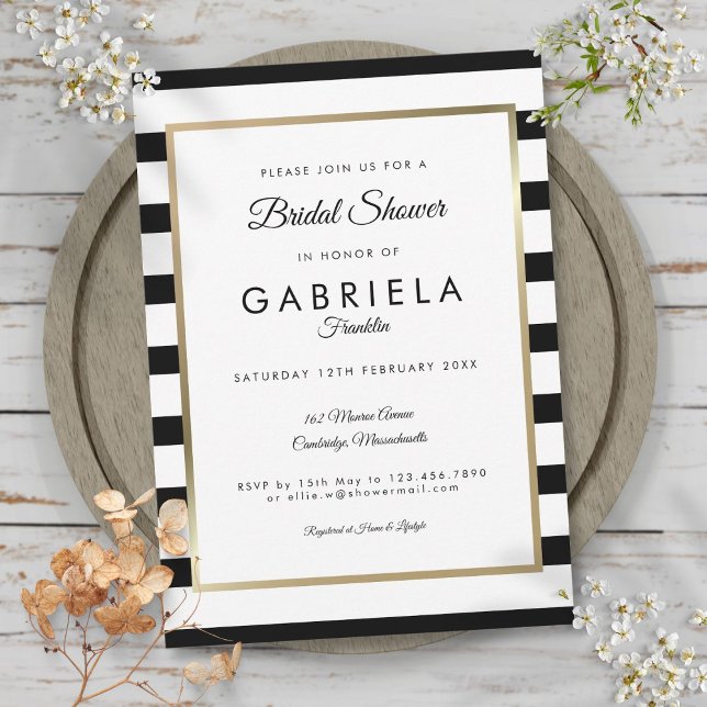 Invitation élégante pour un mariage et une fête pr (Classic Stripe Wedding Bridal Shower Invitation)