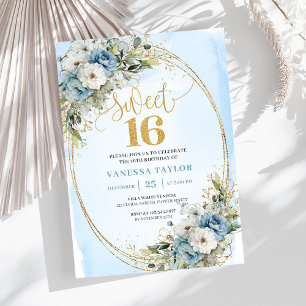 Invitation élégante pour un Sweet 16 avec des fleu