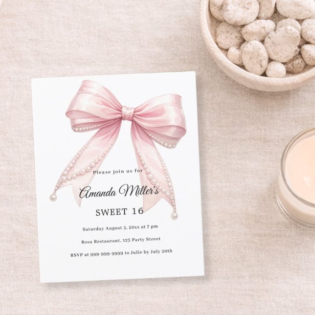 Invitation élégante pour un Sweet 16 avec perles e (Créateur téléchargé)