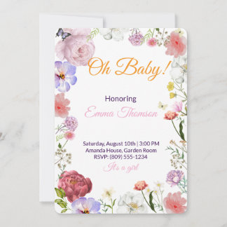 Invitation élégante pour une baby shower florale –