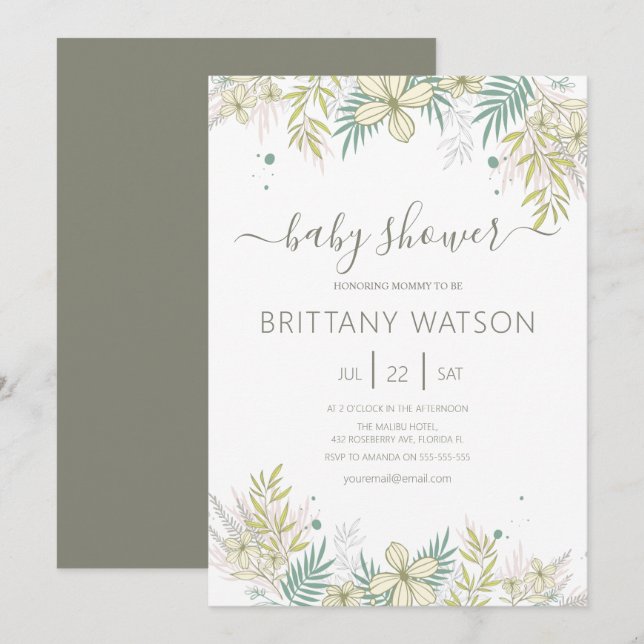 Invitation élégante pour une baby shower sur le th (Devant / Derrière)