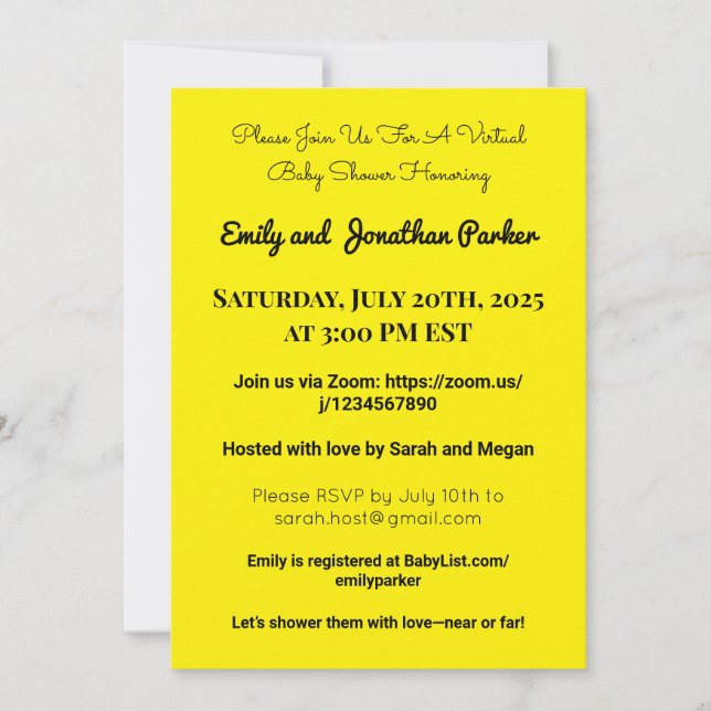 Invitation élégante pour une baby shower virtuelle (Devant)