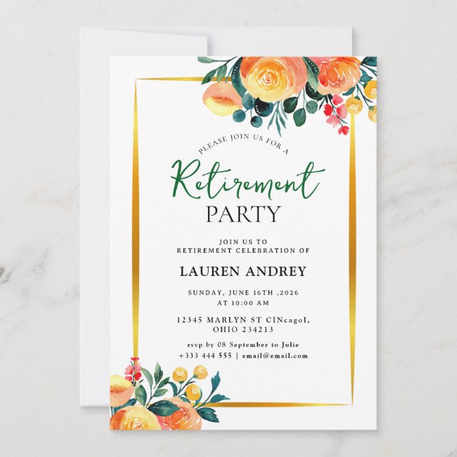 Invitation élégante pour une célébration de retrai (Devant)