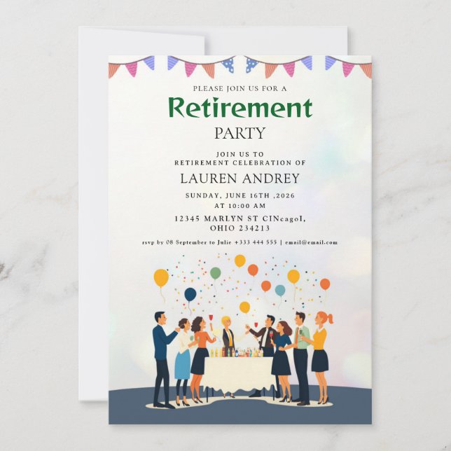 Invitation élégante pour une célébration de retrai (Devant)