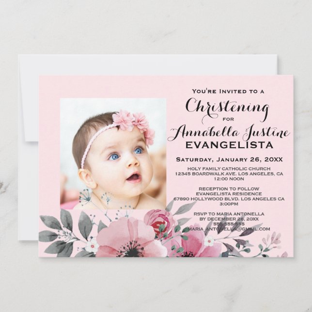 Invitation élégante pour une cérémonie de baptême  (Devant)