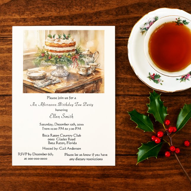 Invitation élégante pour une fête d'anniversaire a (Christmas birthday tea party invitation template )
