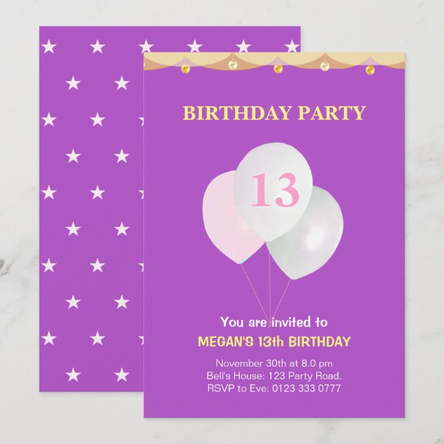 Invitation élégante pour une fête d'anniversaire d (Devant / Derrière)