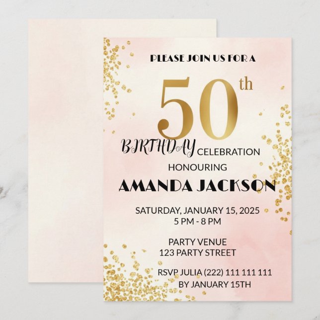 Invitation élégante pour une fête d'anniversaire d (Devant / Derrière)