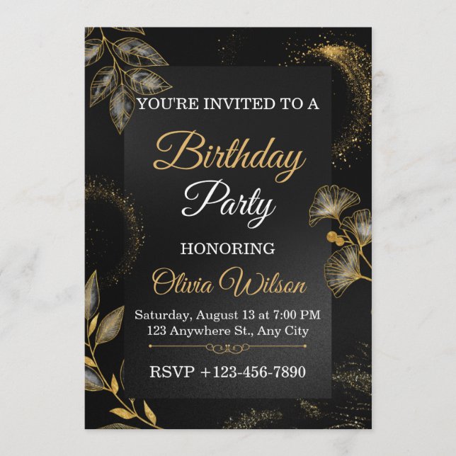 Invitation élégante pour une fête d'anniversaire f (Devant)