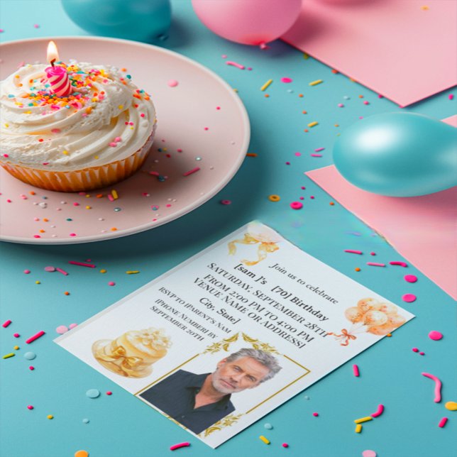 Invitation élégante pour une fête de 70 ans avec p (Créateur téléchargé)