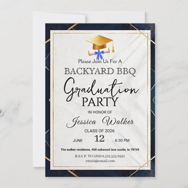 Invitation élégante pour une fête de fin d'études  (Devant)