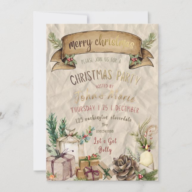 Invitation élégante pour une fête de Noël (Devant)