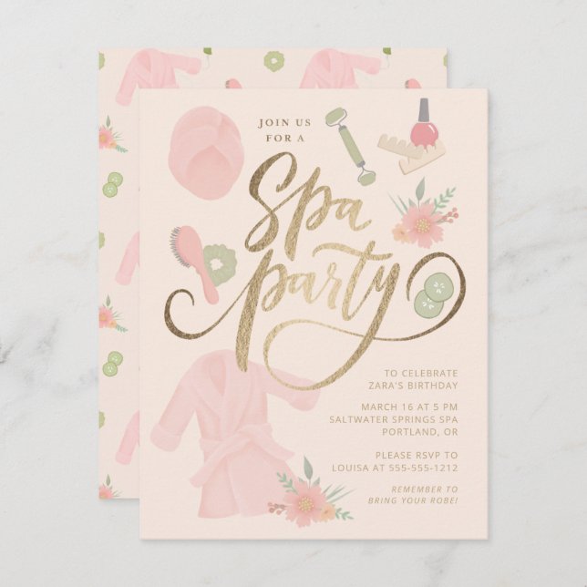 Invitation élégante pour une fête de spa avec faux (Devant / Derrière)