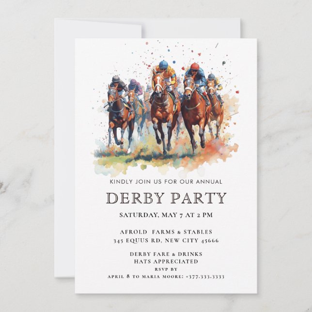 Invitation élégante pour une fête du Kentucky Derb (Devant)