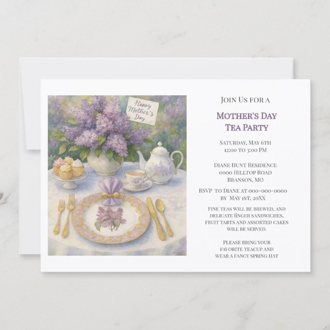 Invitation élégante pour une fête du thé de la fêt (Devant)