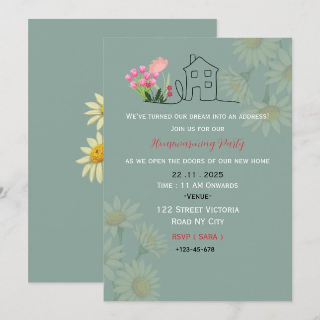 Invitation élégante pour une pendaison de crémaill (Devant / Derrière)