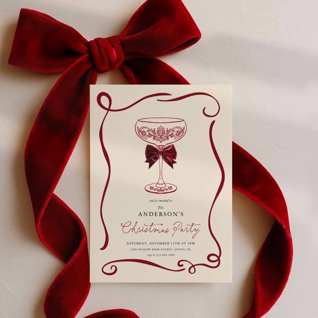 Invitation élégante pour une soirée cocktail de No (Red bow Christmas Party Invitation)
