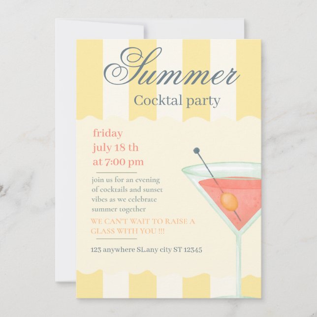 Invitation élégante pour une soirée cocktail d'été (Devant)