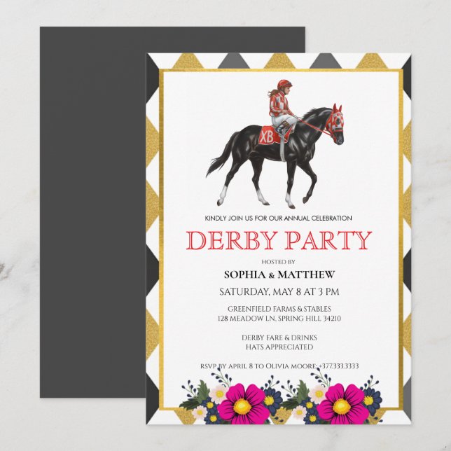 Invitation élégante pour une soirée de courses de  (Devant / Derrière)