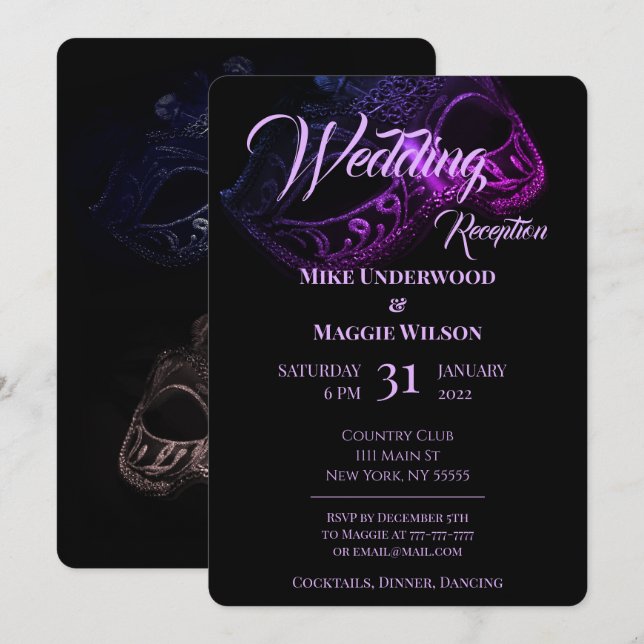 Invitation élégante pour une soirée de mariage (Devant / Derrière)