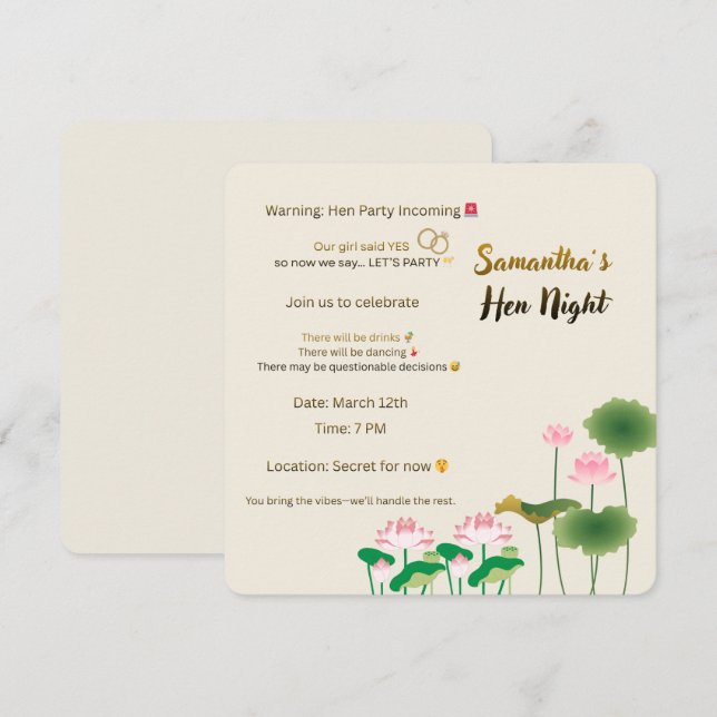 Invitation Élégante pour une Soirée de Poule aux L (Devant / Derrière)