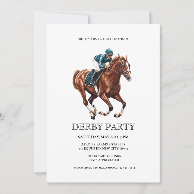 Invitation élégante pour une soirée Derby avec cou (Devant)