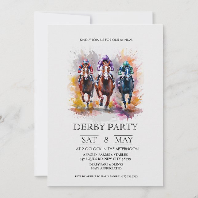 Invitation élégante pour une soirée Derby avec ill (Devant)