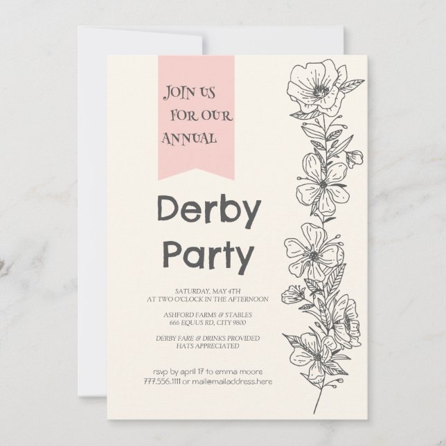 Invitation élégante pour une soirée Derby Floral K (Devant)
