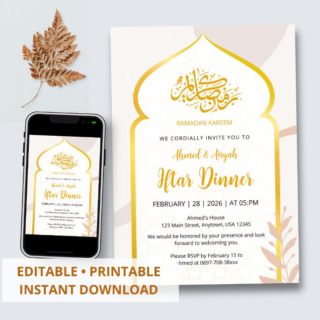 Invitation élégante pour une soirée Iftar avec arc (Créateur téléchargé)