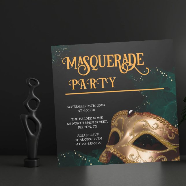Invitation élégante pour une soirée masquée en or  (Créateur téléchargé)