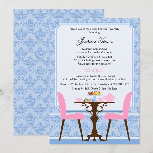Invitation élégante pour une soirée thé dans le st (Devant / Derrière)