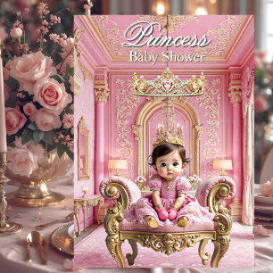 Invitation Elégante Princess Pink Gold Baby shower Palace