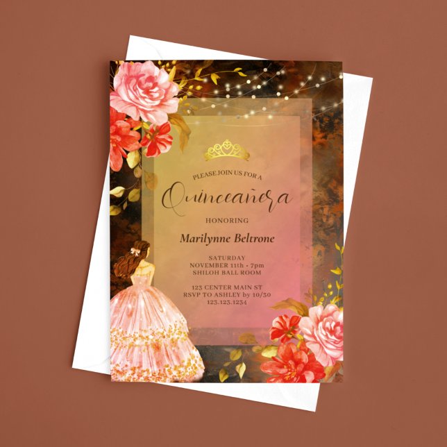 Invitation Elégante Princesse Automne Floral Quinceañera (Créateur téléchargé)