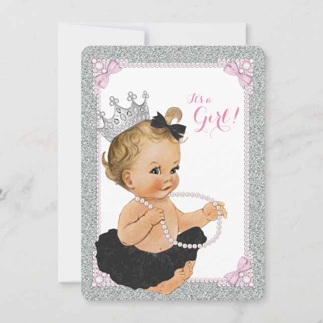 Invitation Elégante Princesse Black Tutu Pearl Baby shower (Devant)