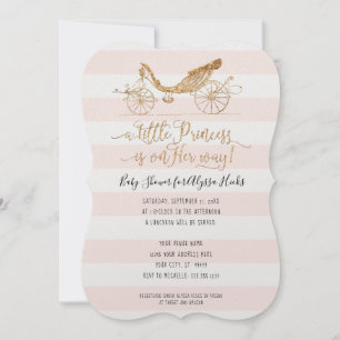 Invitation Elégante Princesse Carriage Gold Baby Girl Douche