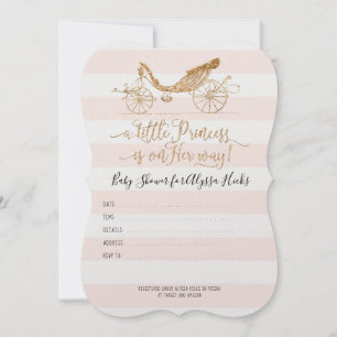 Invitation Elégante Princesse Carriage Gold Baby Girl Douche